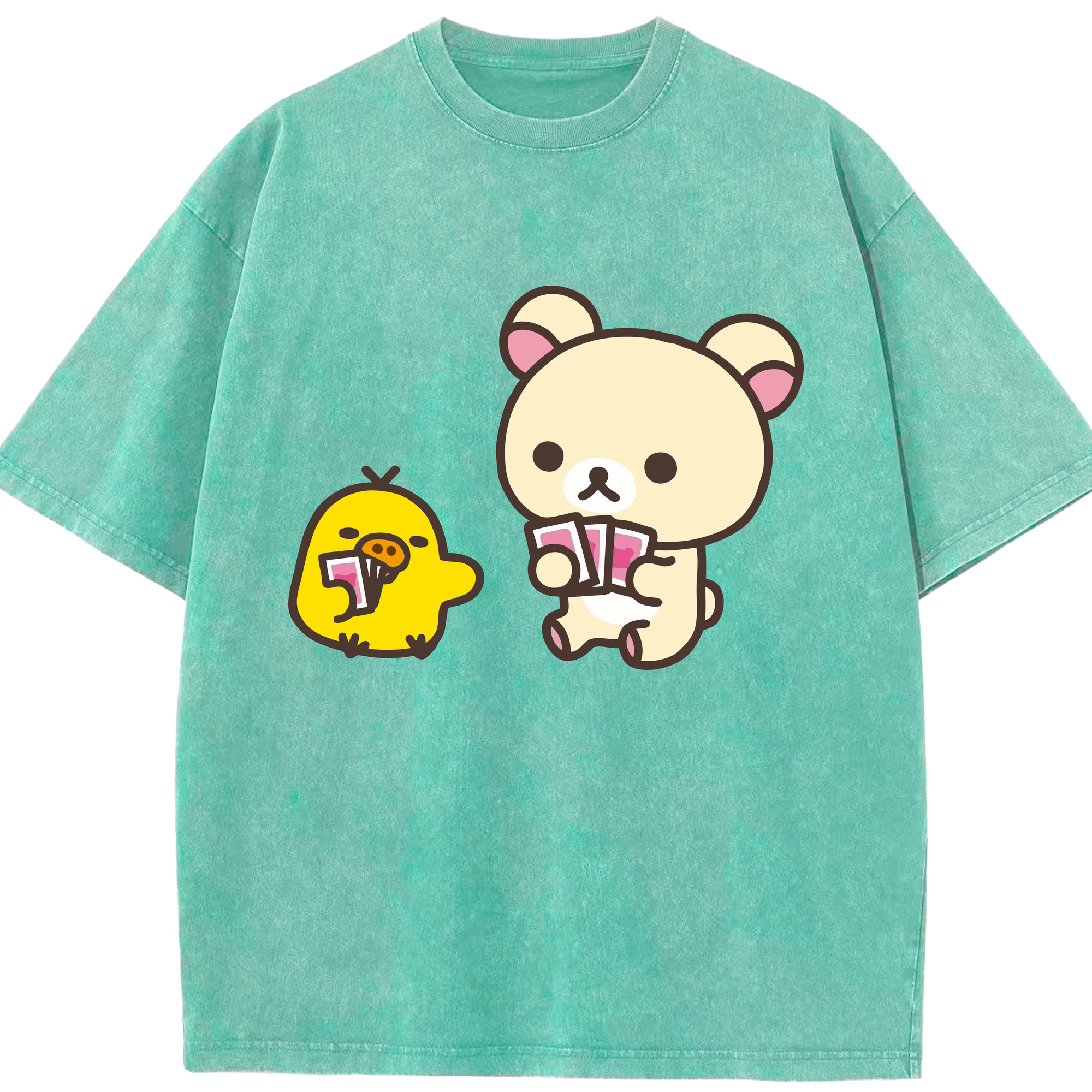 （画像用） リラックマ リラックマ キイロイトリ Rilakkuma Korilakkuma Kiiroitori 綿100% ヴィンテージ風 半袖Tシャツ（フロントプリント）